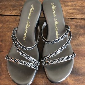 Athena Alexander Mandie Pewter Wedge Sandals, sz8